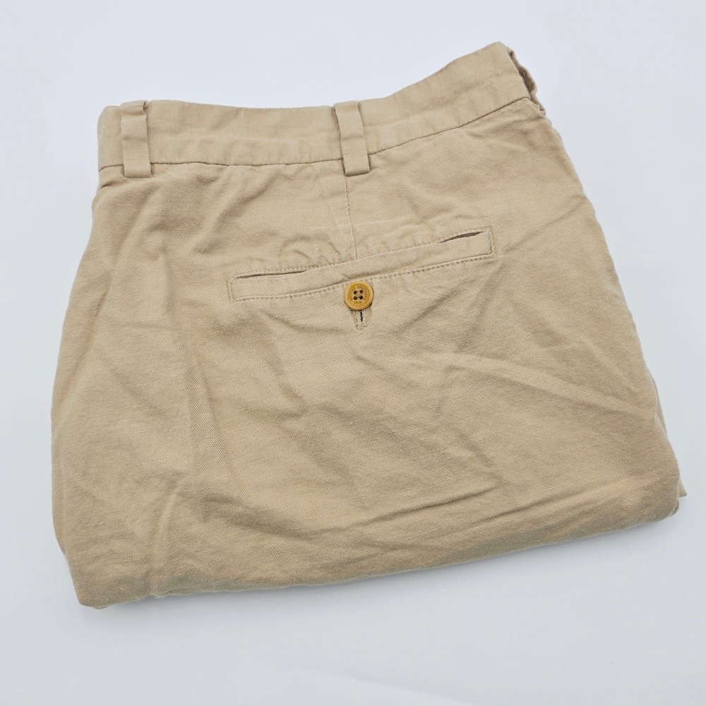 Brooks Brothers Baird McNutt Mens 40 Khaki Tan Cotton Linen Flat Front Shorts